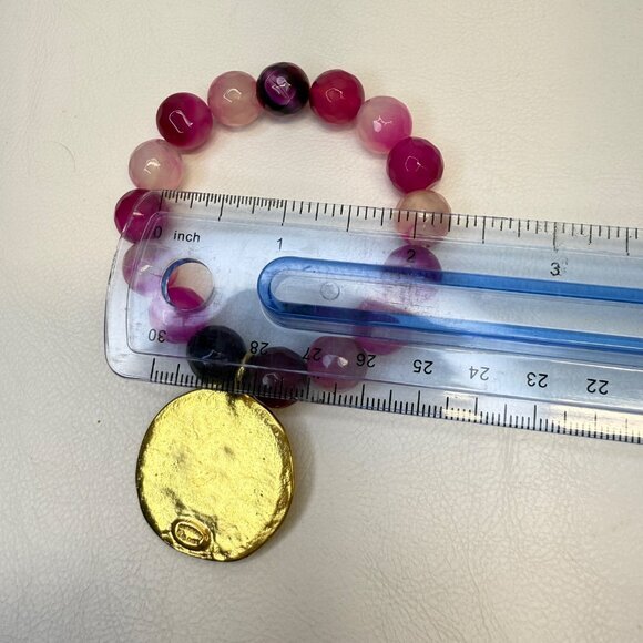 Kenneth Jay Lane Agate Bead Hammered Coin Stretch Bracelet - Picture 4 of 10